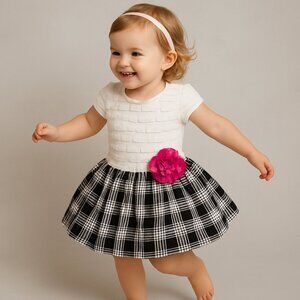 Youngland Toddler 3T White Ruffle Plaid Dress Pink Flower Holiday Tea Party